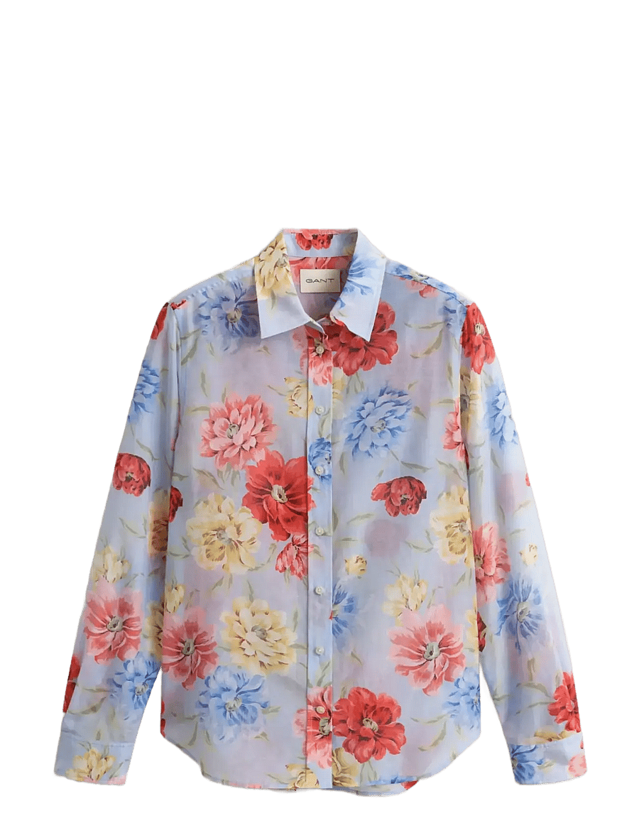 Gant - REG FLORAL PRINT CTN SILK LS SHIRT - langärmlige hemden - light blue - 1