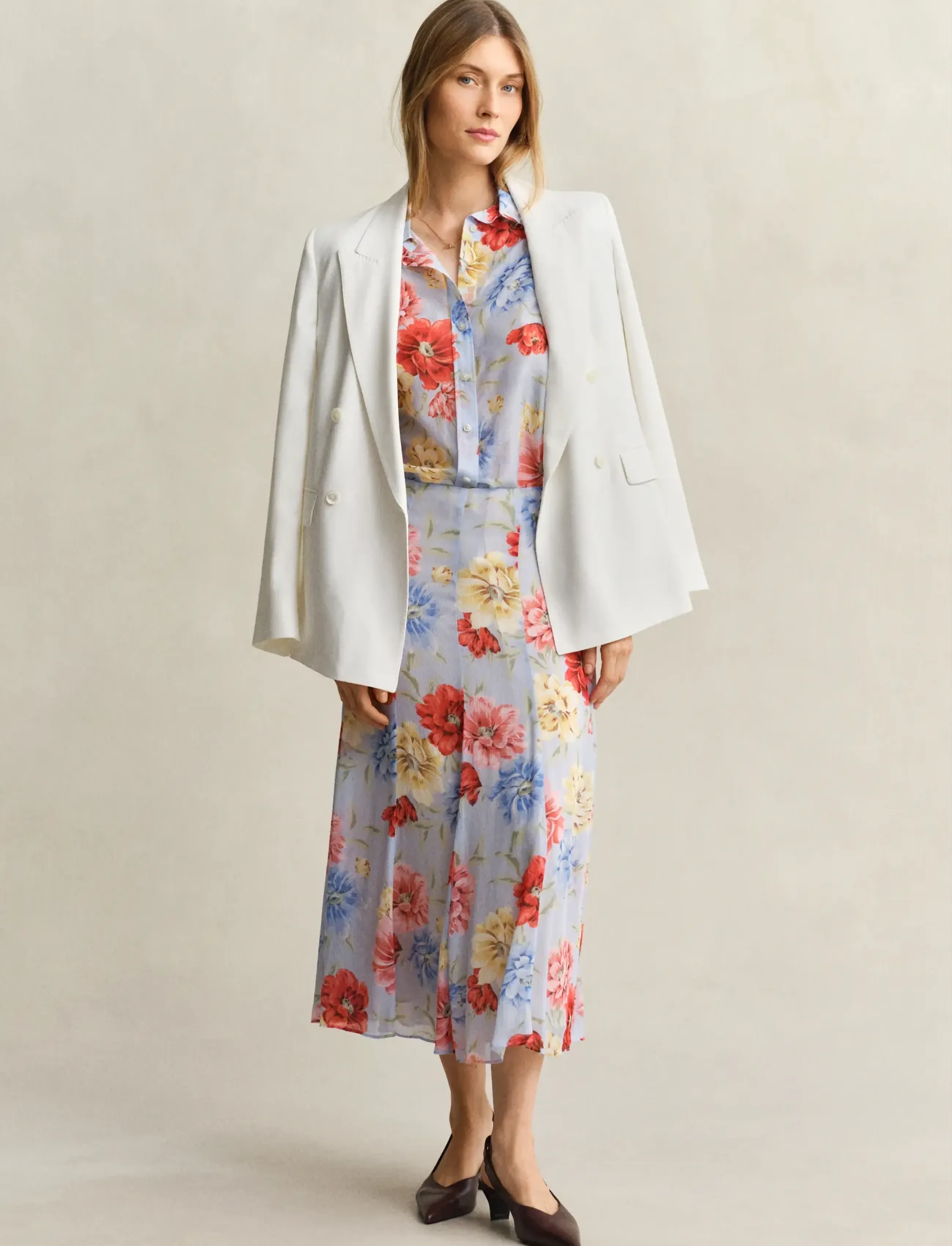 Gant - REG FLORAL PRINT CTN SILK LS SHIRT - langærmede skjorter - light blue - 4