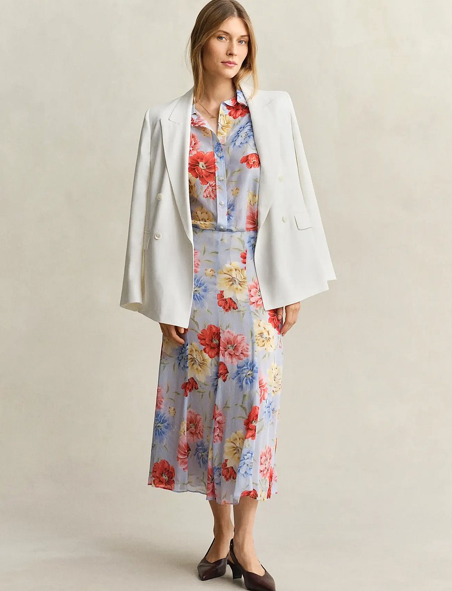 Gant - REG FLORAL PRINT CTN SILK LS SHIRT - langärmlige hemden - light blue - 4