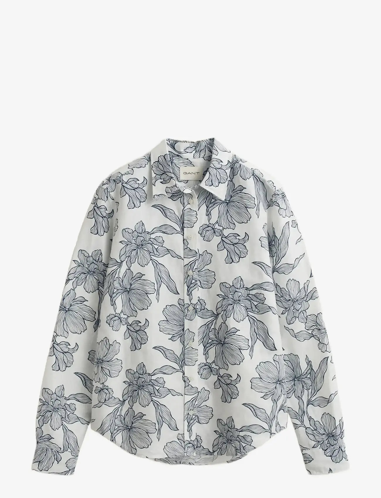 GANT - REG FLORAL PRINT LINEN SHIRT - long-sleeved shirts - evening blue - 1