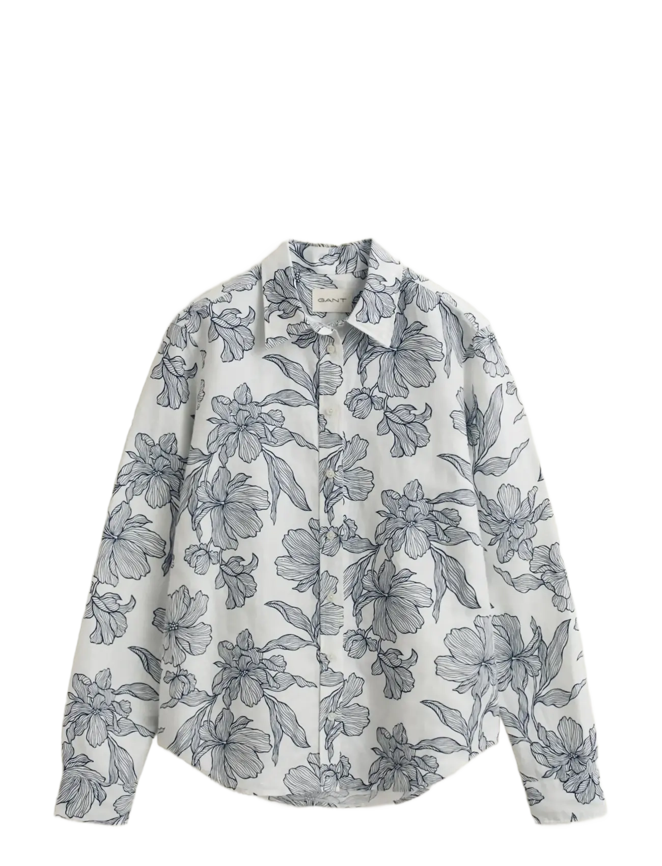 GANT REG FLORAL PRINT LINEN SHIRT - Uus - EVENING BLUE / white