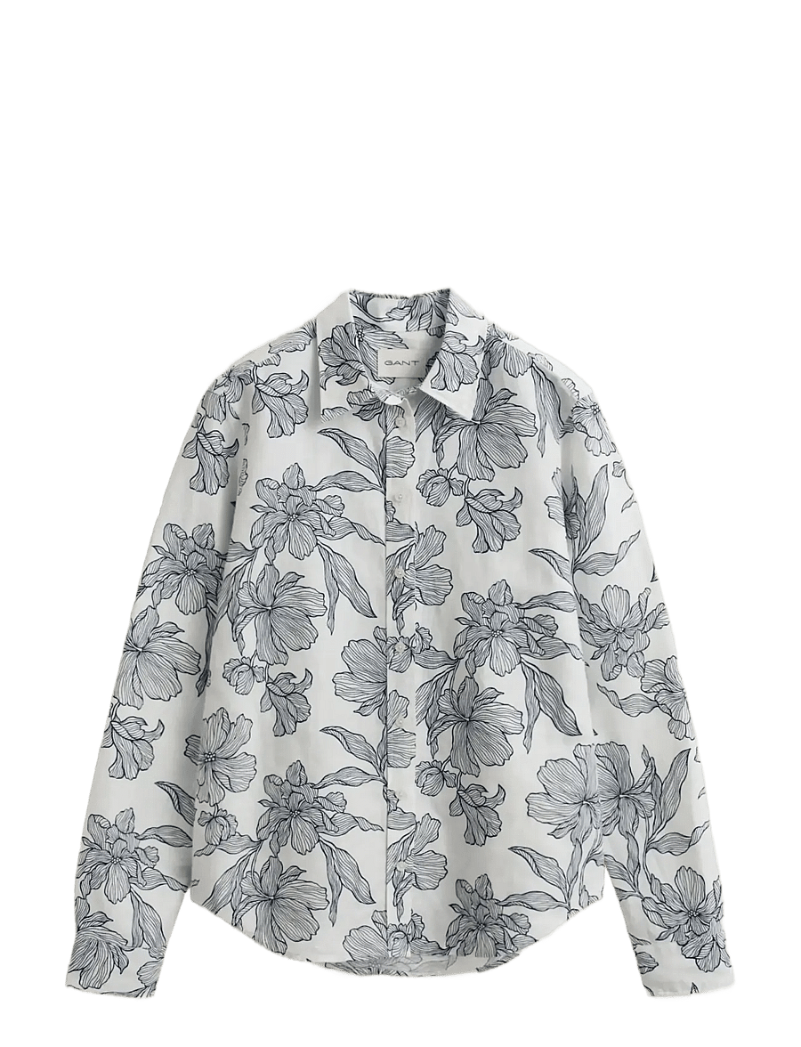 Gant - REG FLORAL PRINT LINEN SHIRT - langærmede skjorter - evening blue - 1