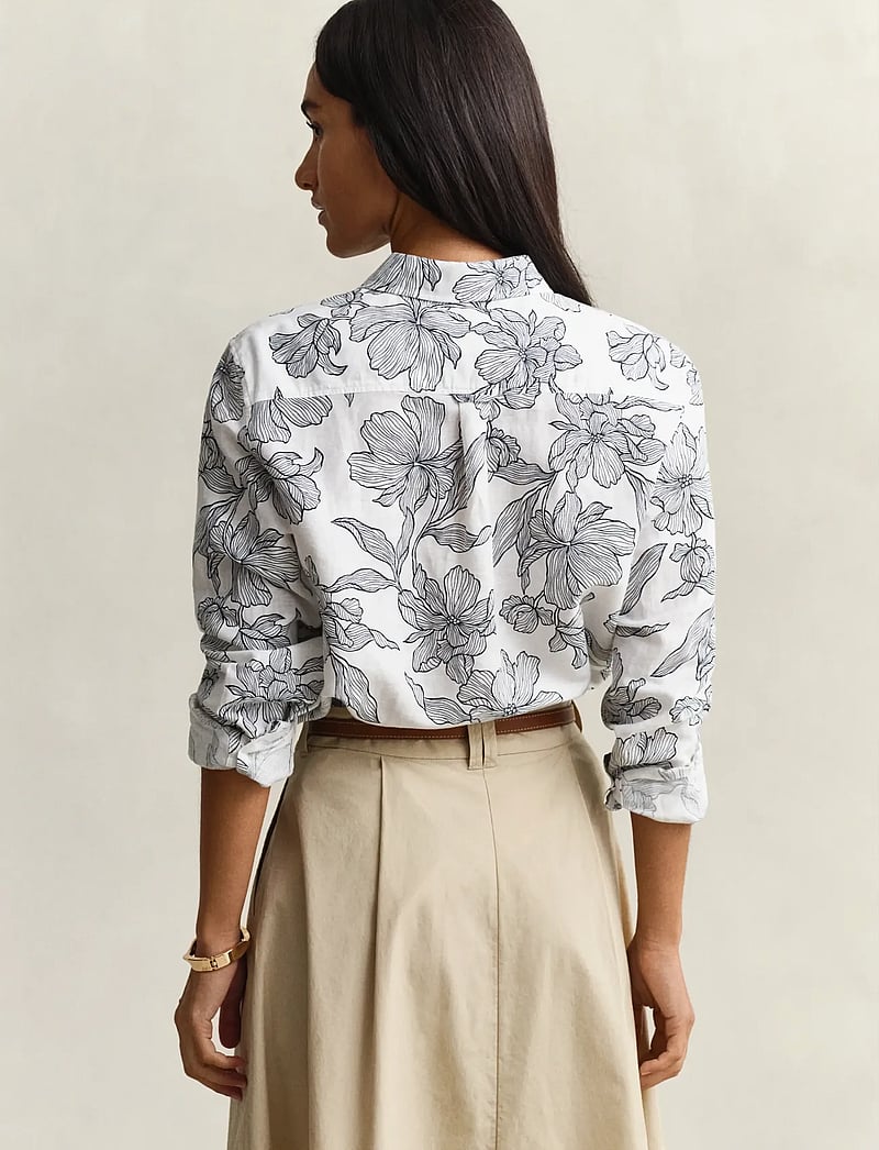 GANT - REG FLORAL PRINT LINEN SHIRT - long-sleeved shirts - evening blue - 2