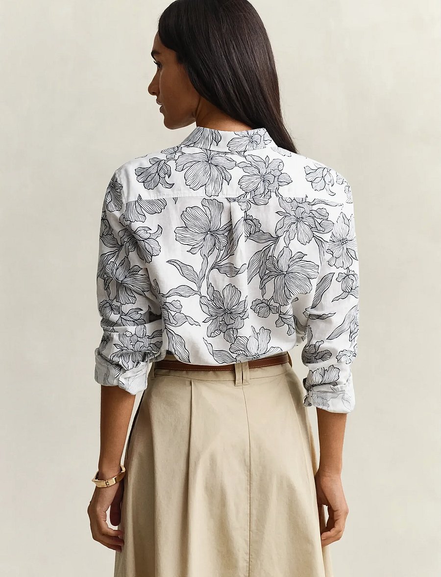 Gant - REG FLORAL PRINT LINEN SHIRT - langærmede skjorter - evening blue - 2