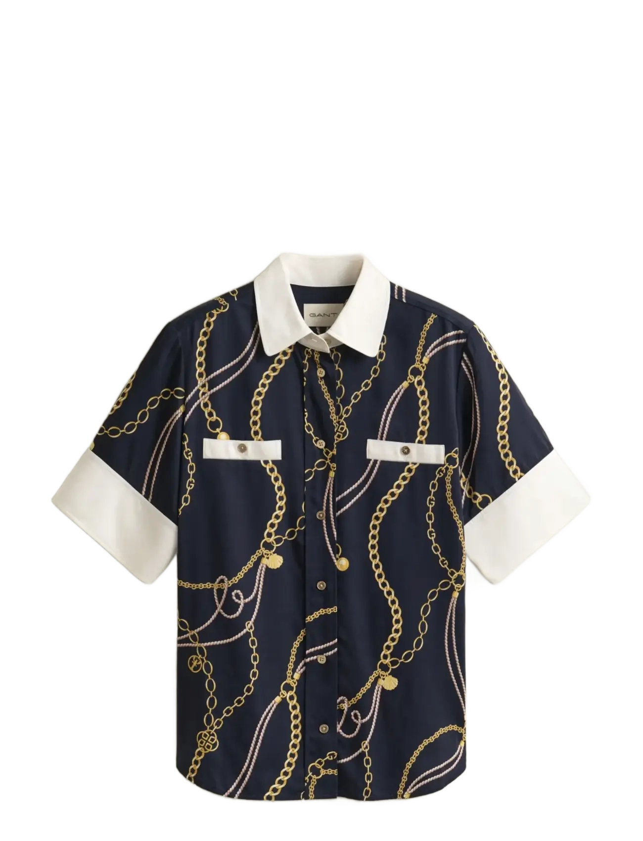 GANT REG PRINTED CONTRAST SS BLOUSE - Nyheder - EVENING BLUE / navy