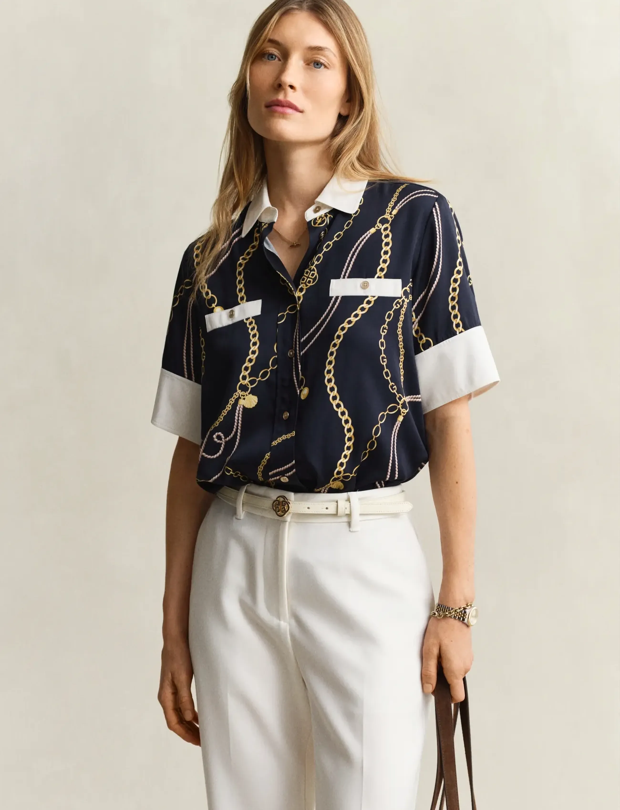Gant REG PRINTED CONTRAST SS BLOUSE - Blusen - EVENING BLUE / navy