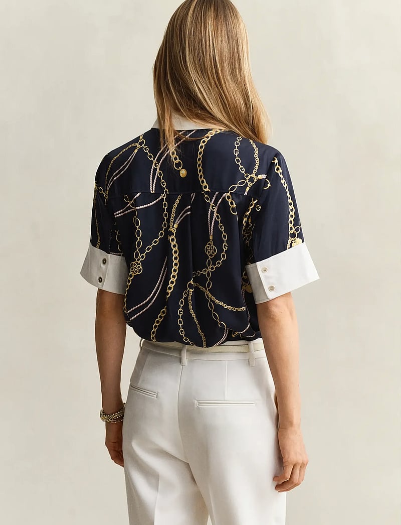 Gant - REG PRINTED CONTRAST SS BLOUSE - kortærmede skjorter - evening blue - 2