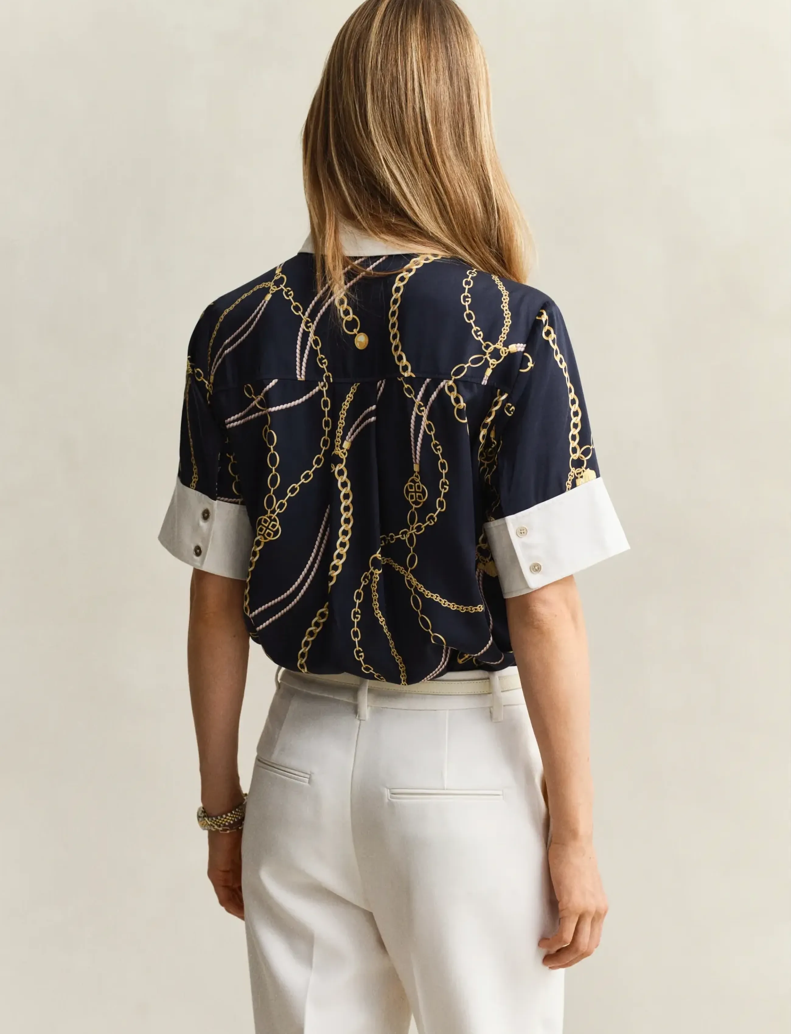 Gant - REG PRINTED CONTRAST SS BLOUSE - kurzärmlige hemden - evening blue - 2