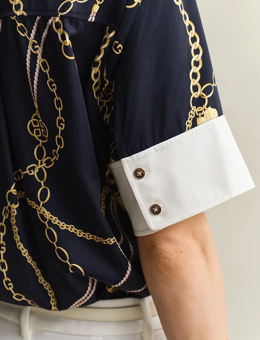 Gant - REG PRINTED CONTRAST SS BLOUSE - kurzärmlige hemden - evening blue - 3