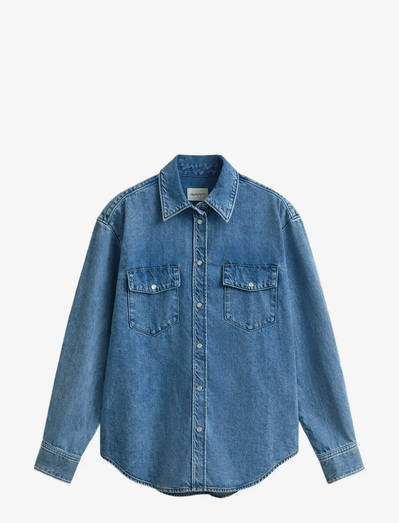 GANT - REL DENIM POCKET LS SHIRT - jeansskjortor - mid blue worn in - 1