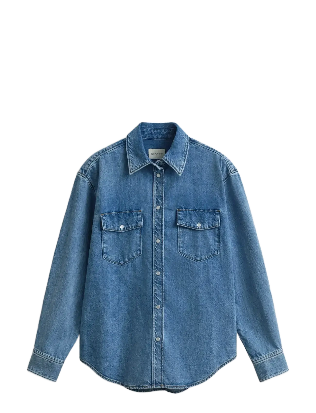 REL DENIM POCKET LS SHIRT - MID BLUE WORN IN