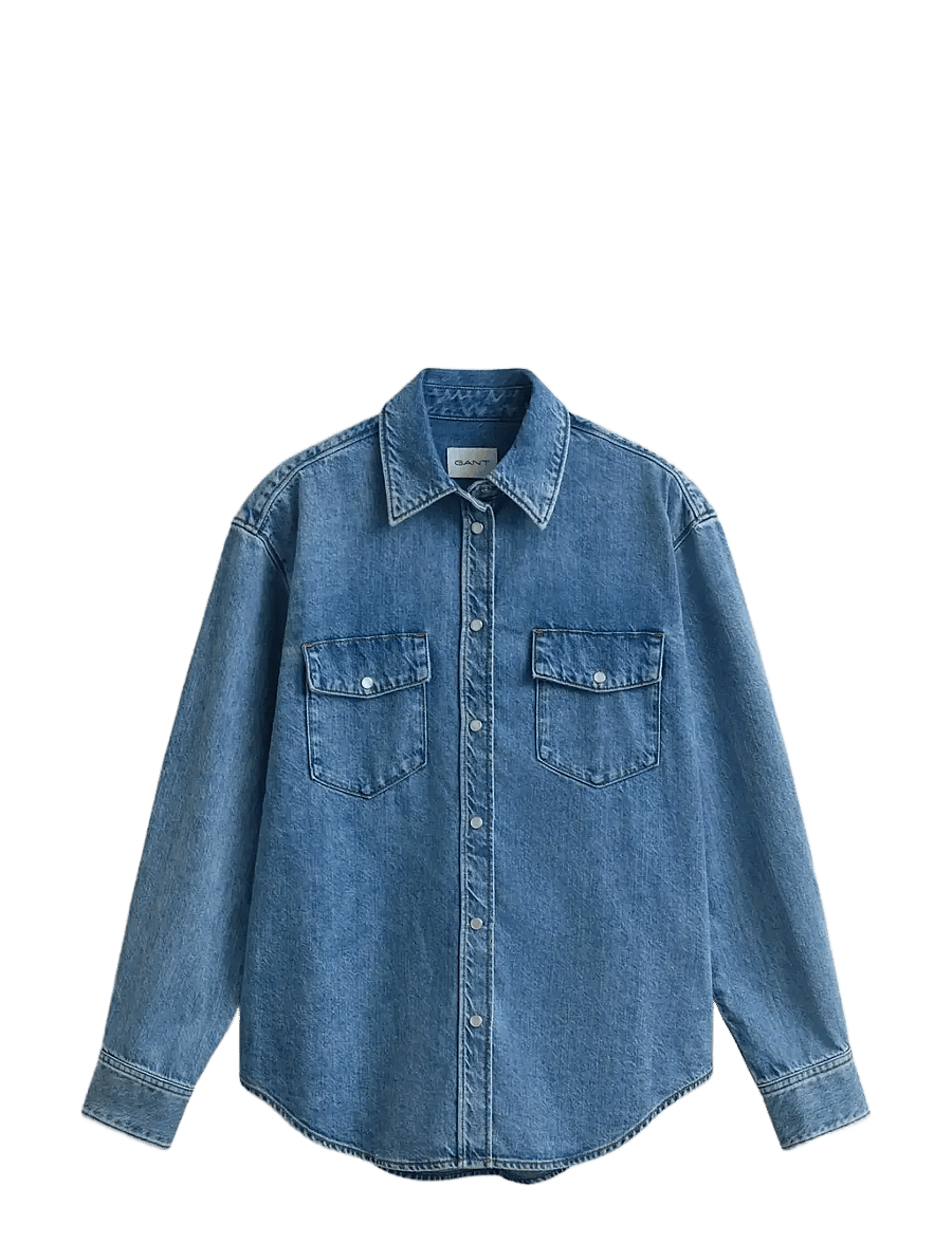 Gant - REL DENIM POCKET LS SHIRT - denimskjorter - mid blue worn in - 1