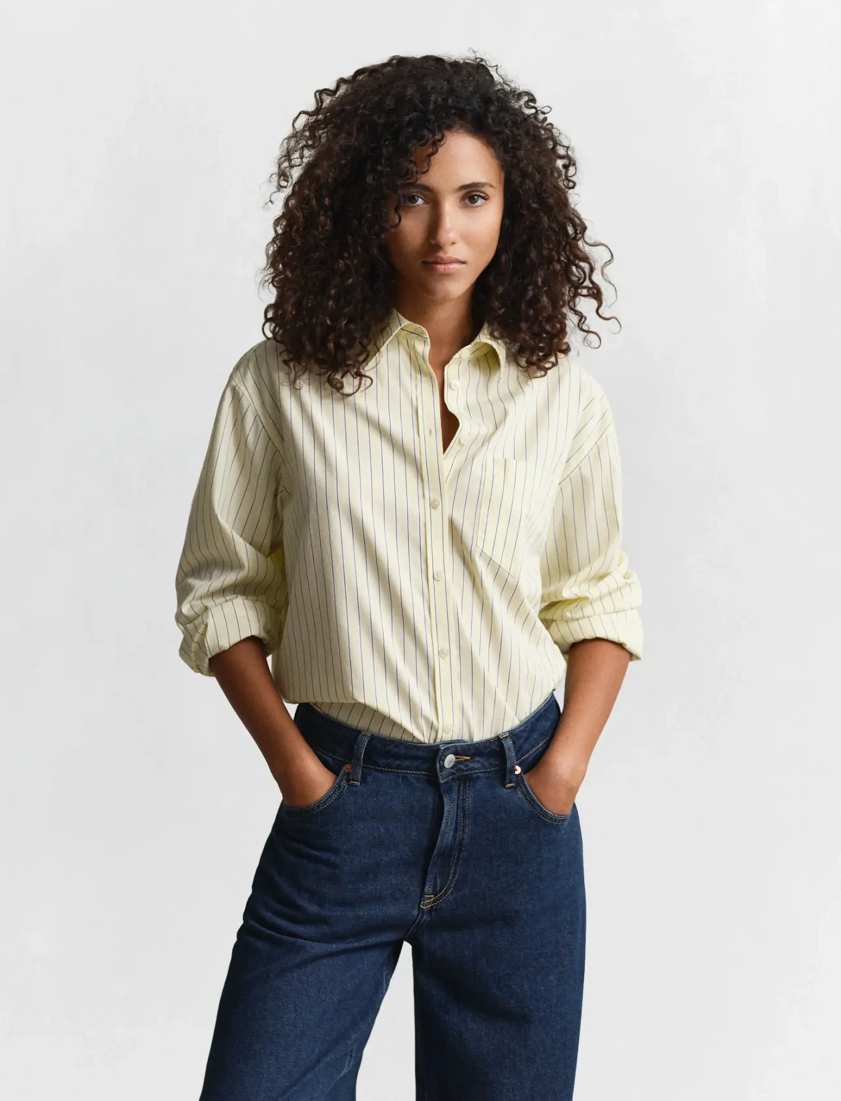 GANT REL CLASSIC POPLIN STRIPE LS SHIRT - Skjortor - VANILLA YELLOW / yellow