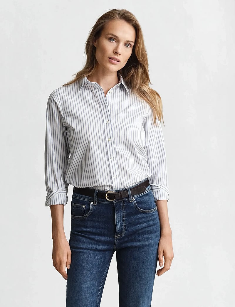 GANT - REG CLASSIC POPLIN STRIPED SHIRT - langærmede skjorter - eggshell - 0