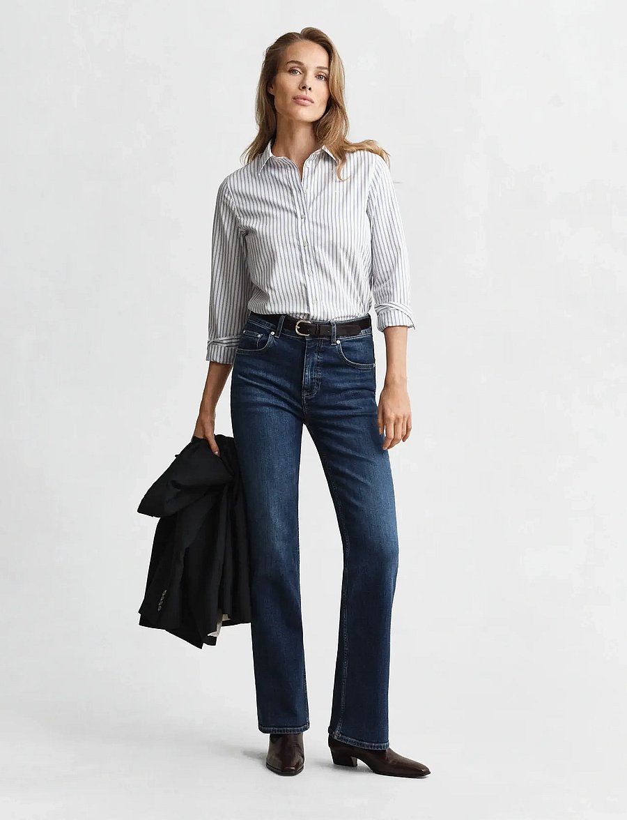 Gant - REG CLASSIC POPLIN STRIPED SHIRT - langärmlige hemden - eggshell - 4