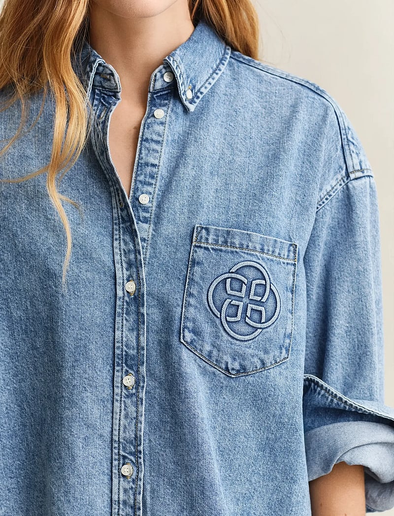 GANT - OS DENIM EMBR POCKET BD SHIRT - jeanshemden - semi light blue worn in - 3