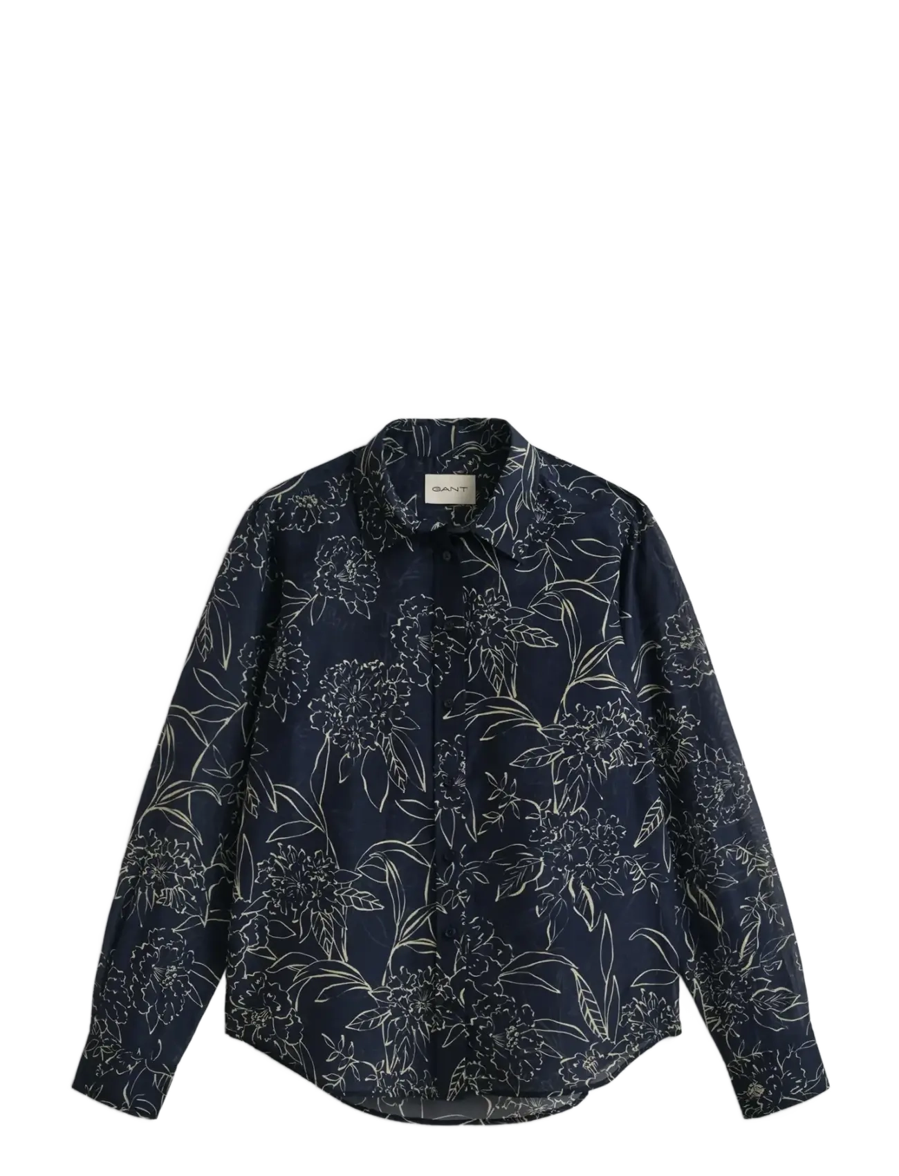 REG FLORAL PRINT CTN SILK LS SHIRT - EVENING BLUE