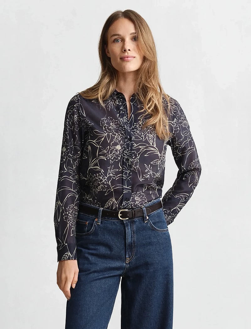GANT - REG FLORAL PRINT CTN SILK LS SHIRT - langärmlige hemden - evening blue - 0
