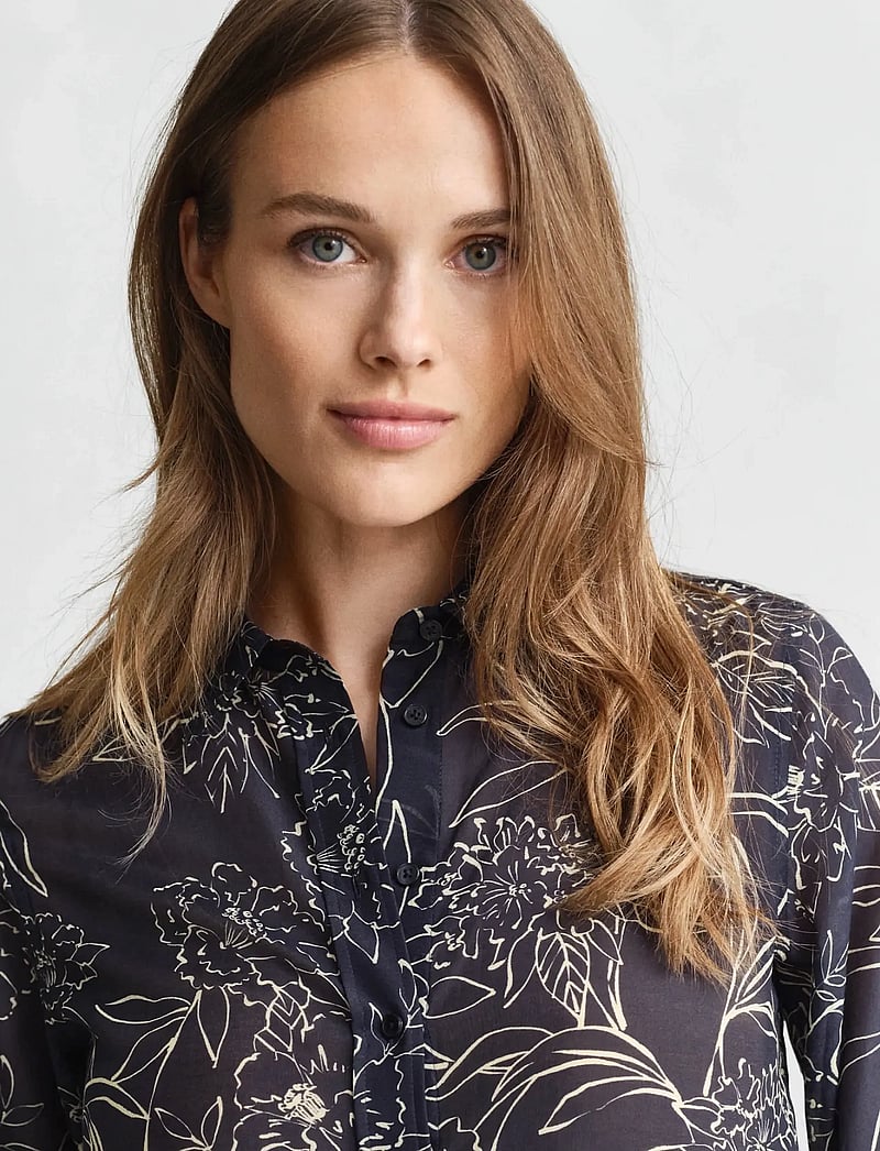 GANT - REG FLORAL PRINT CTN SILK LS SHIRT - langärmlige hemden - evening blue - 3