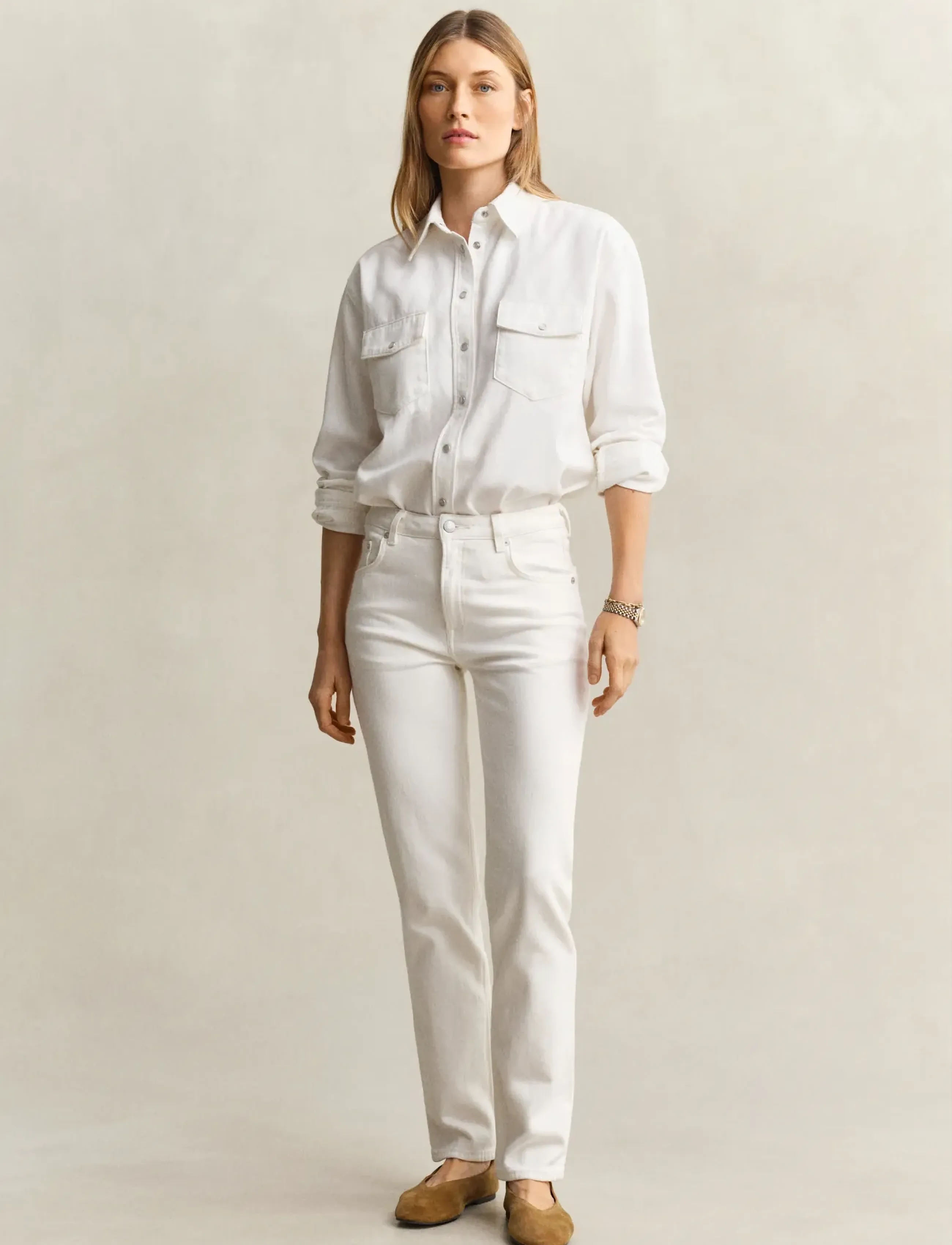 GANT REL POCKET DENIM LS SHIRT - Blusen & Hemden - EGGSHELL / white