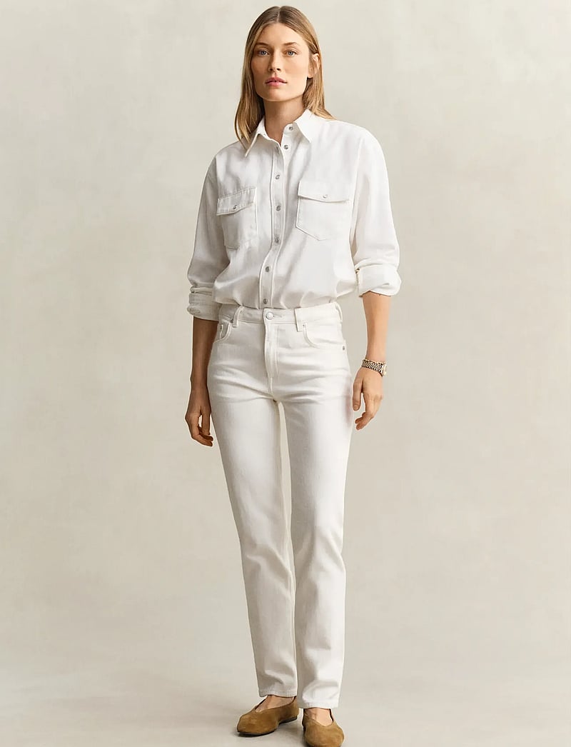 GANT - REL POCKET DENIM LS SHIRT - jeansskjortor - eggshell - 0