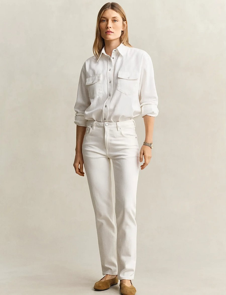 Gant - REL POCKET DENIM LS SHIRT - denimskjorter - eggshell - 0
