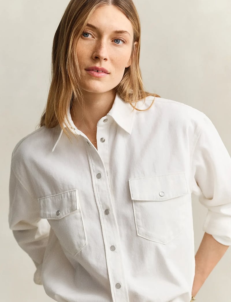 GANT - REL POCKET DENIM LS SHIRT - jeansskjortor - eggshell - 3