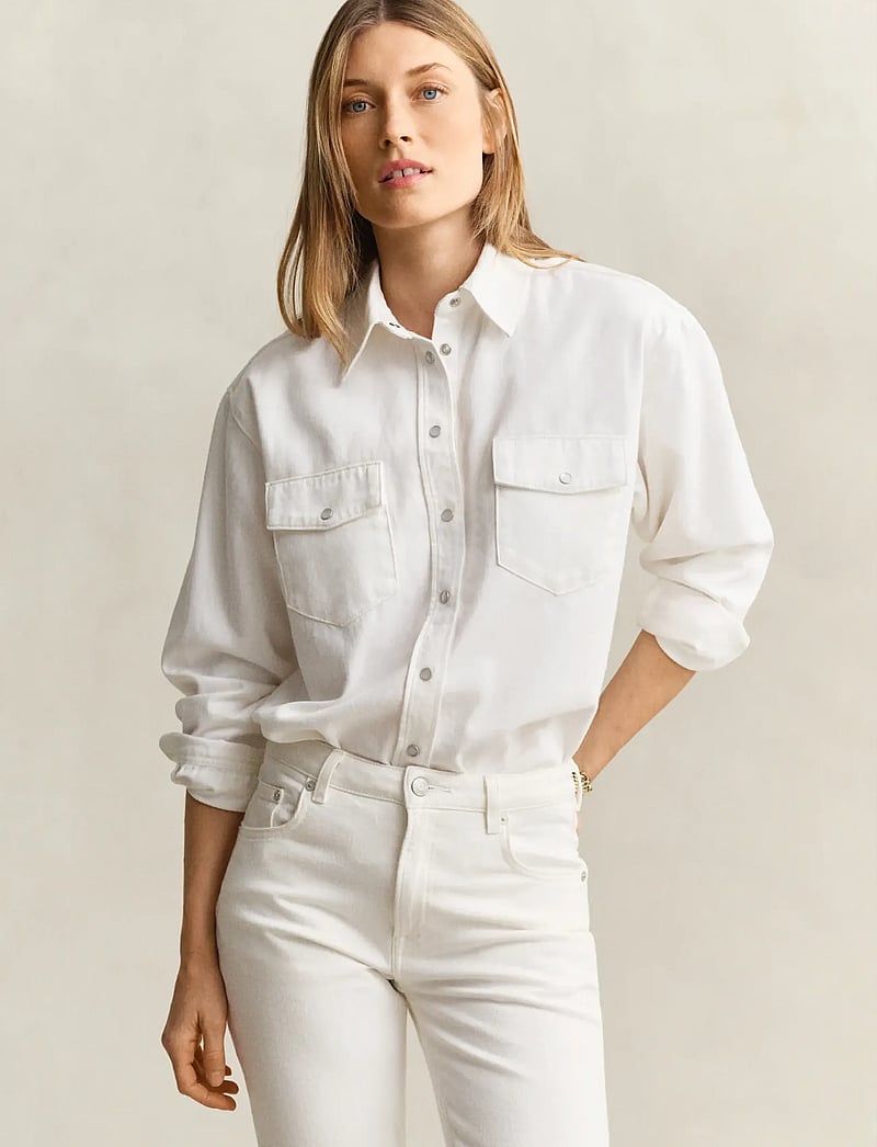 GANT - REL POCKET DENIM LS SHIRT - teksasärgid - eggshell - 4