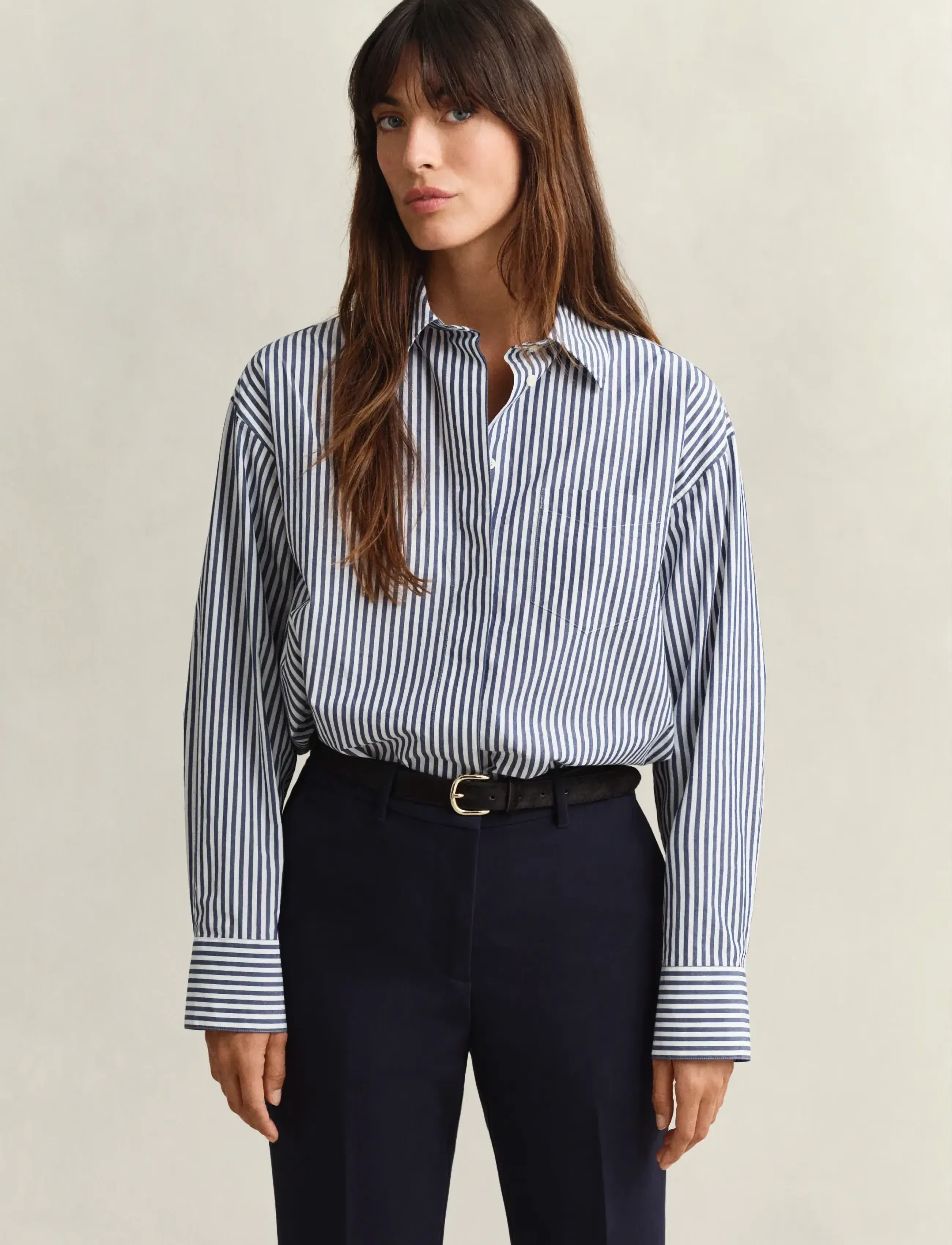 GANT REL STRIPE POPLIN LS SHIRT - Long-sleeved shirts - RICH NAVY / navy