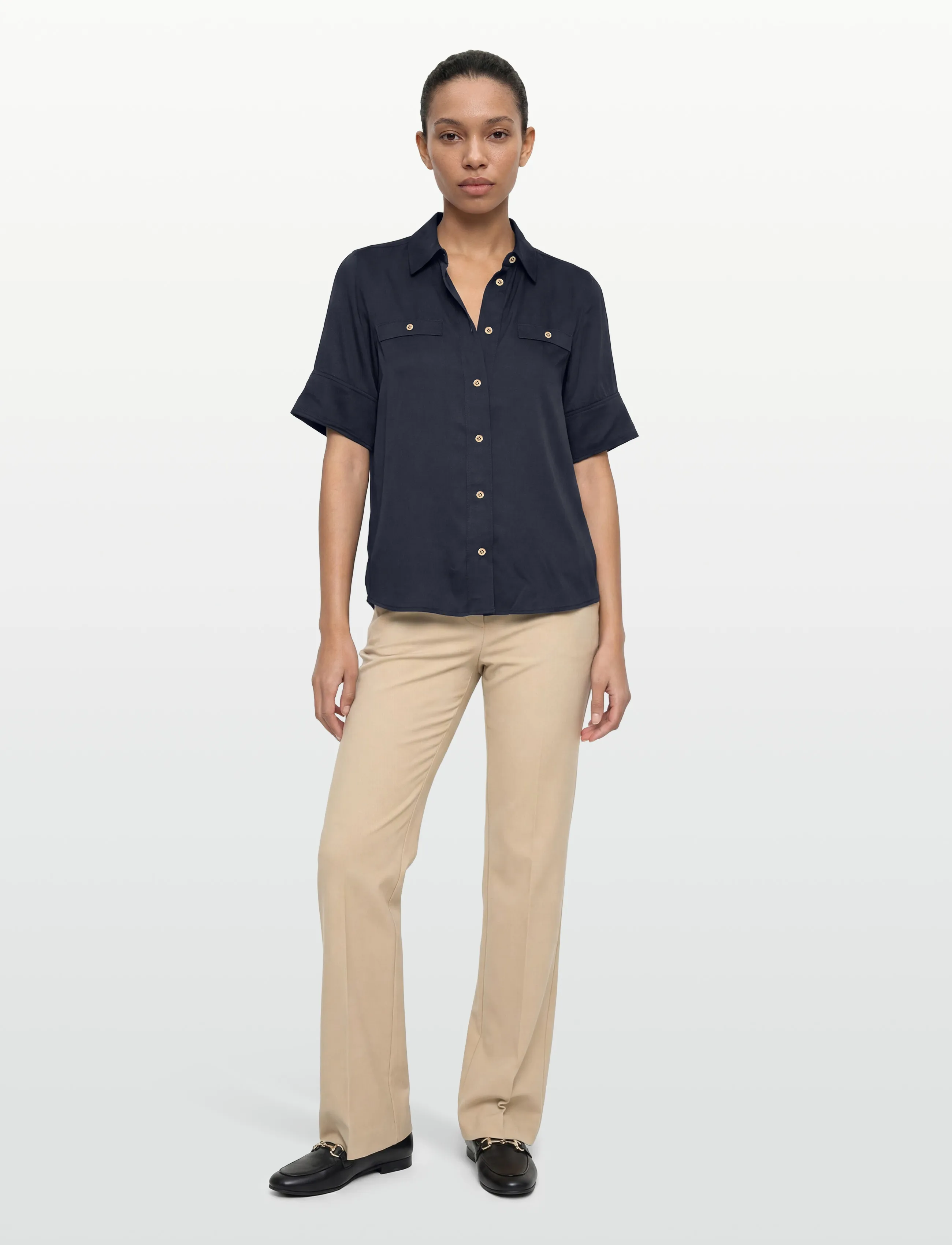 GANT REG FLUID SS SHIRT BLOUSE - Kortærmede bluser - EVENING BLUE / navy