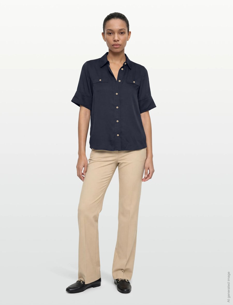 Gant - REG FLUID SS SHIRT BLOUSE - kortærmede bluser - evening blue - 0