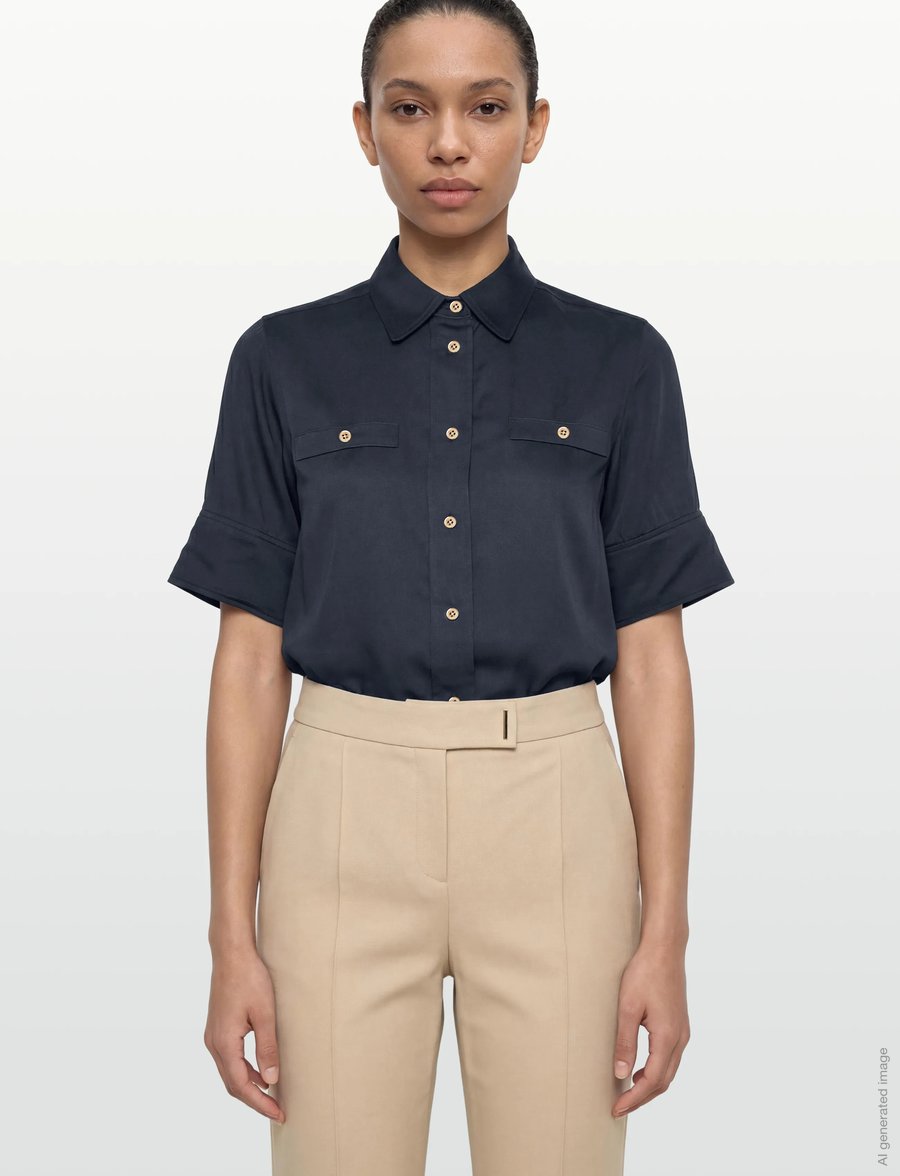 Gant - REG FLUID SS SHIRT BLOUSE - kortærmede bluser - evening blue - 3