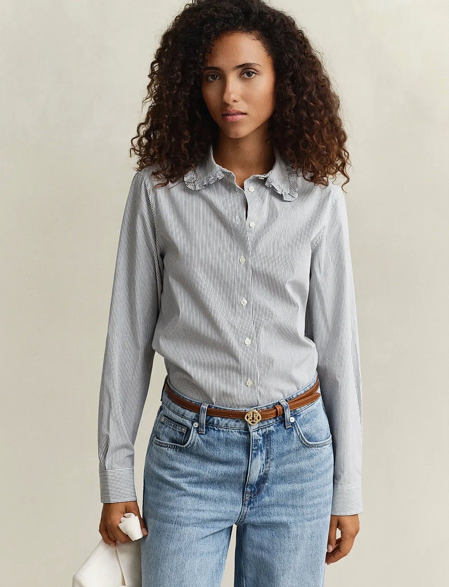 Gant - REG CTN FRILL COLLAR STRIPE SHIRT - langärmlige hemden - classic blue - 0