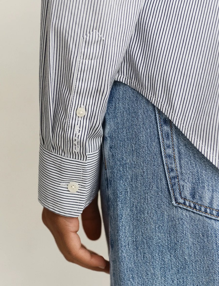 Gant - REG CTN FRILL COLLAR STRIPE SHIRT - langärmlige hemden - classic blue - 3