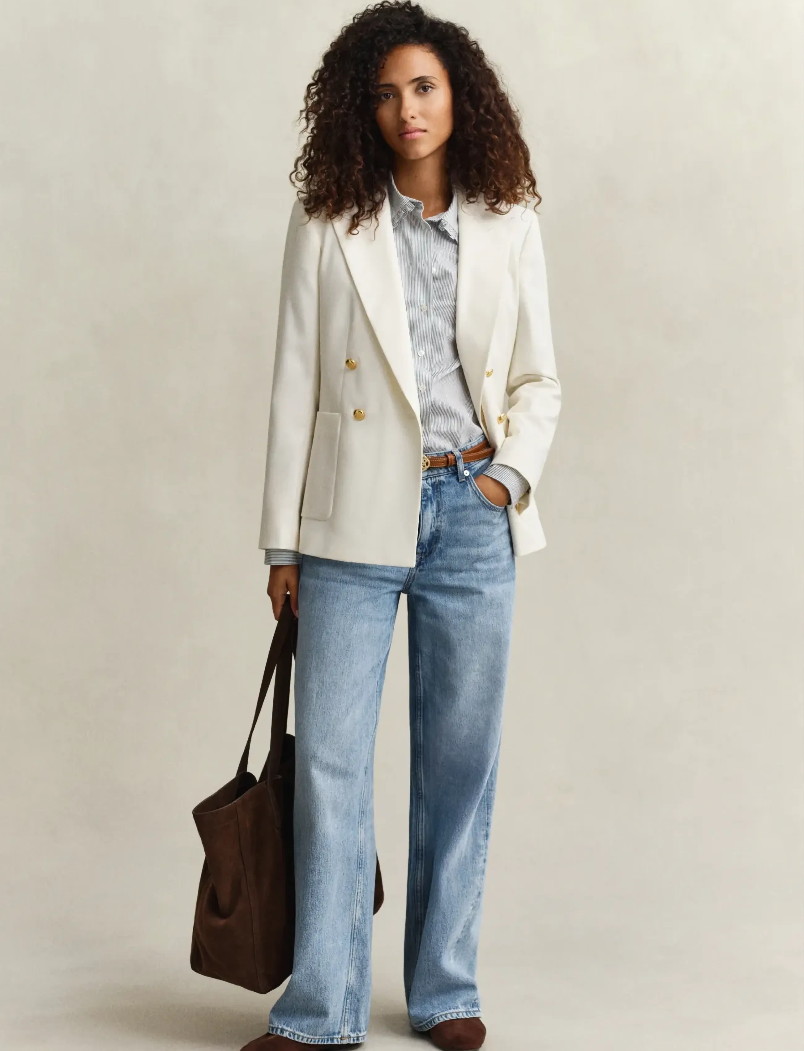Gant - REG CTN FRILL COLLAR STRIPE SHIRT - langerma skyrtur - classic blue - 4