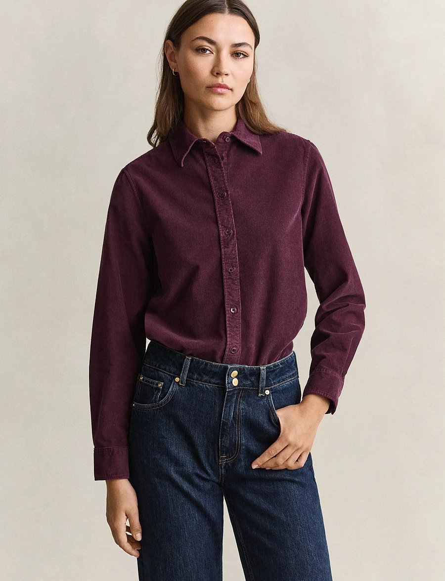 Gant - REG CORDROY SHIRT - long-sleeved shirts - darkened wine - 0