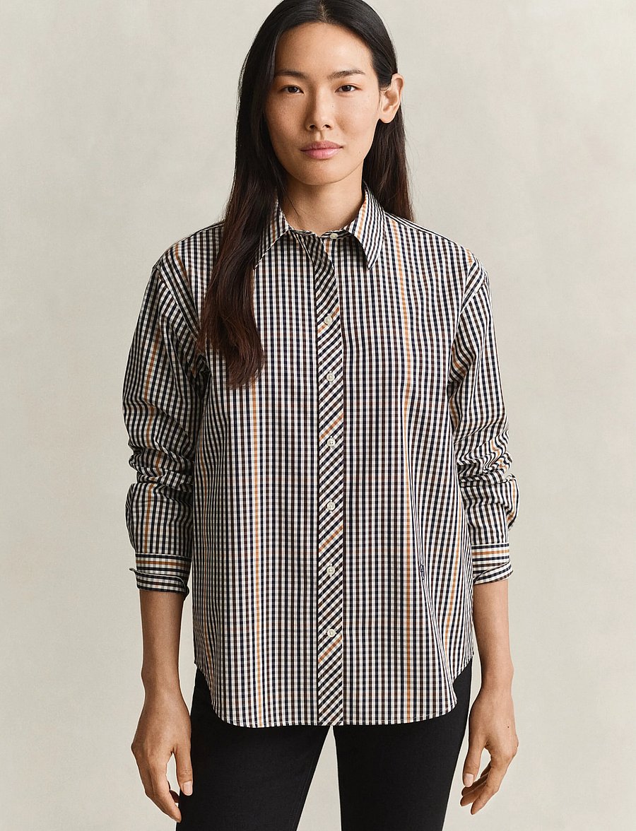 Gant - REL CHECKED SHIRT - pikkade varrukatega särgid - toasted almond - 0