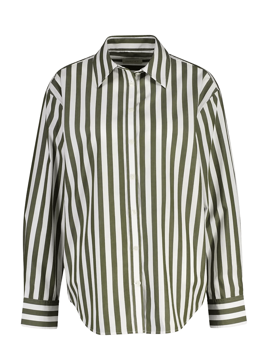 Gant - REL STRIPED CLASSIC POPLIN SHIRT - langärmlige hemden - country green - 1