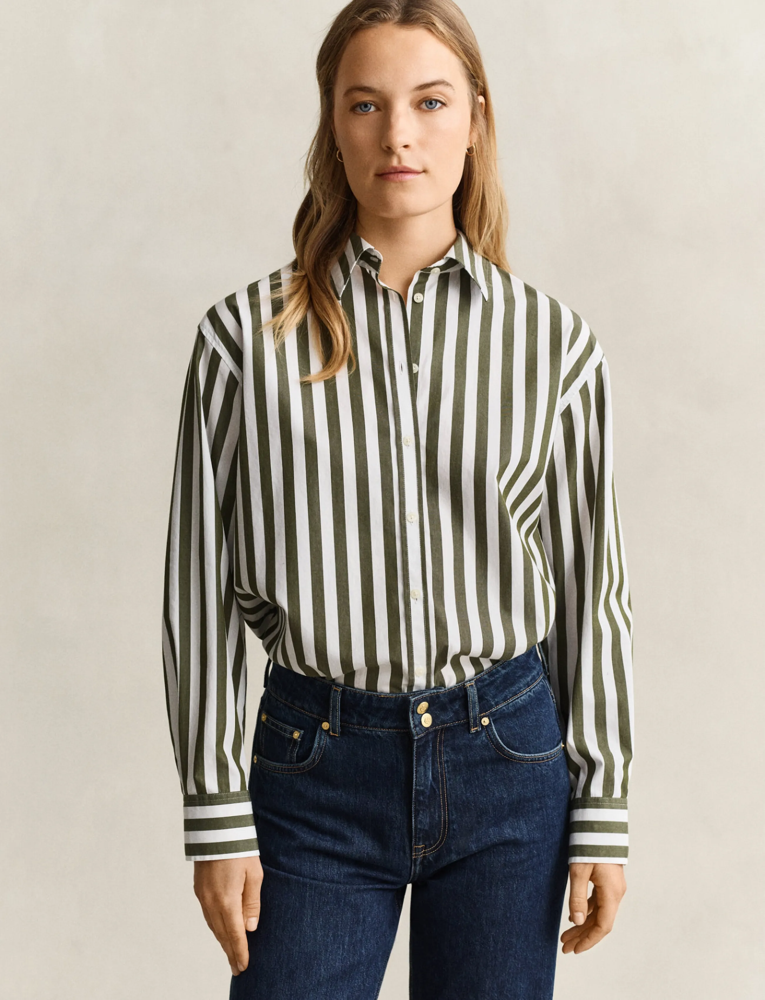 Gant REL STRIPED CLASSIC POPLIN SHIRT - Hemden - COUNTRY GREEN / khaki/green