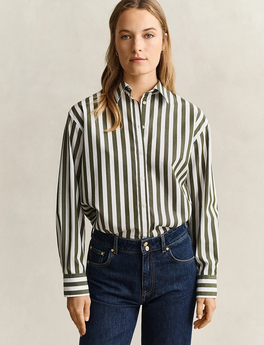 Gant - REL STRIPED CLASSIC POPLIN SHIRT - langärmlige hemden - country green - 0