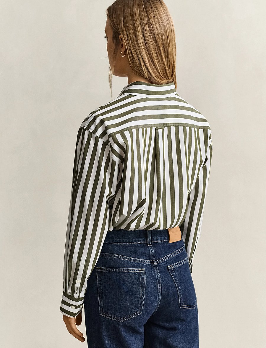 Gant - REL STRIPED CLASSIC POPLIN SHIRT - langärmlige hemden - country green - 2