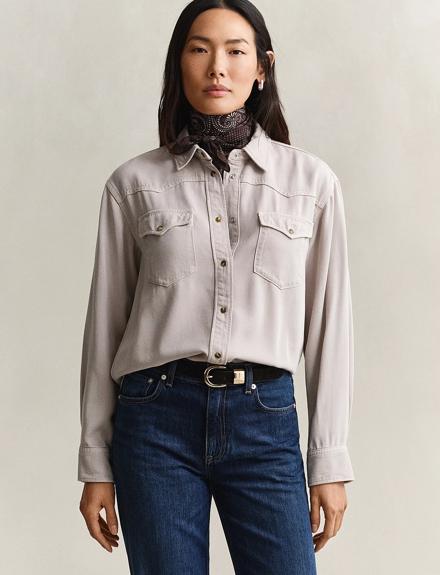 Gant - REL DENIM TWILL RANGER SHIRT - jeansskjortor - clay beige - 0