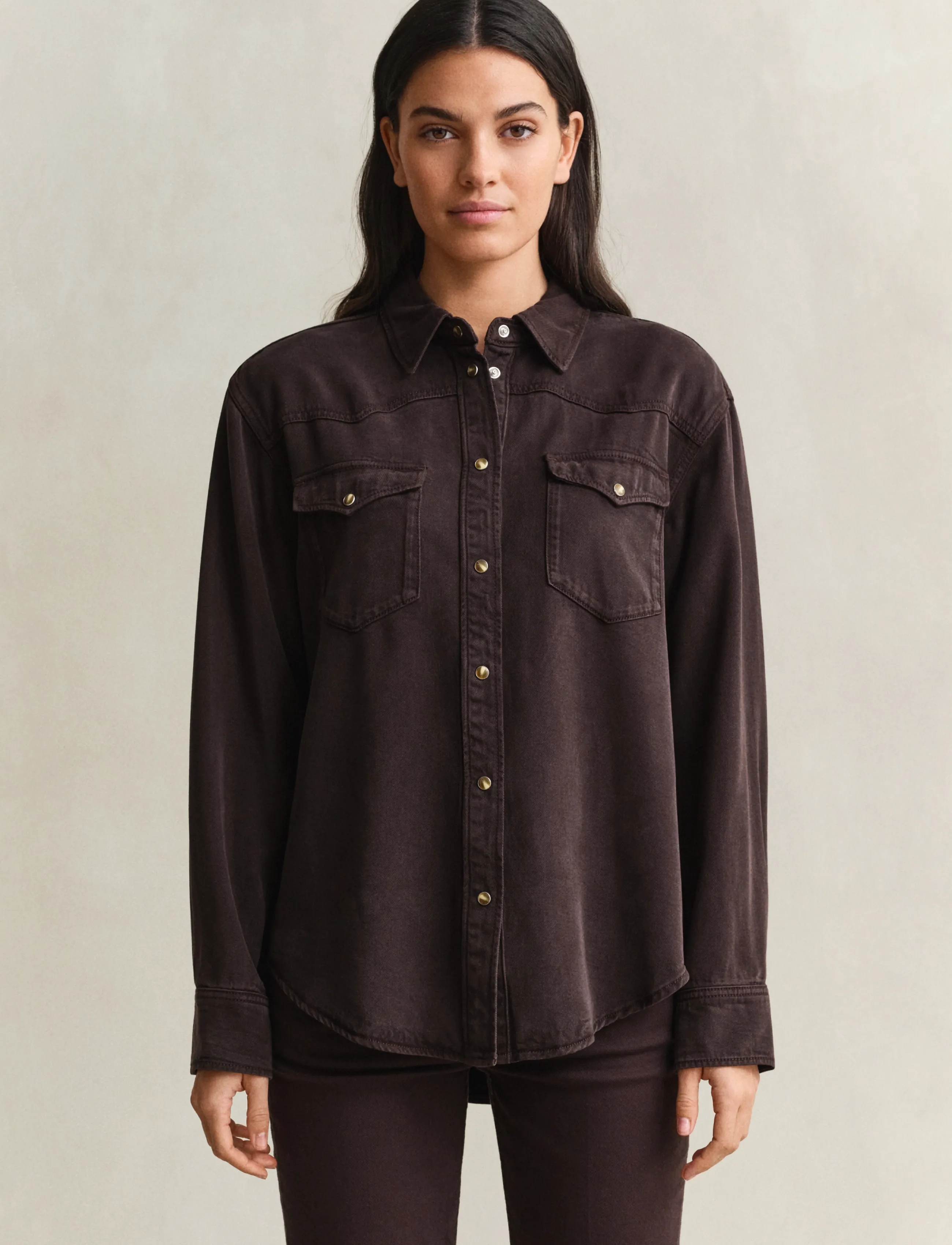 Gant Rel Denim Twill Ranger Shirt, 36, Brown, Skjorter > Denim-Skjorter, Dame