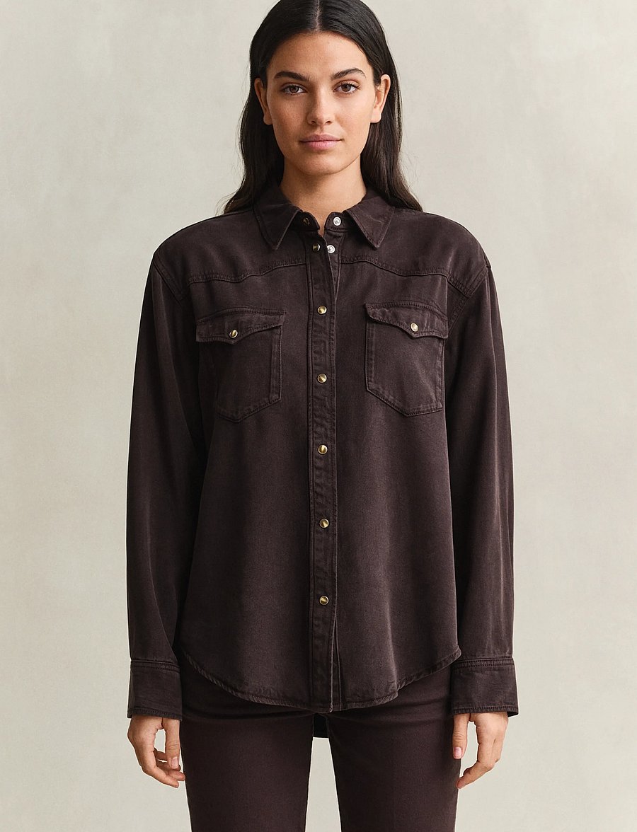 Gant - REL DENIM TWILL RANGER SHIRT - jeansskjortor - deep brown - 0