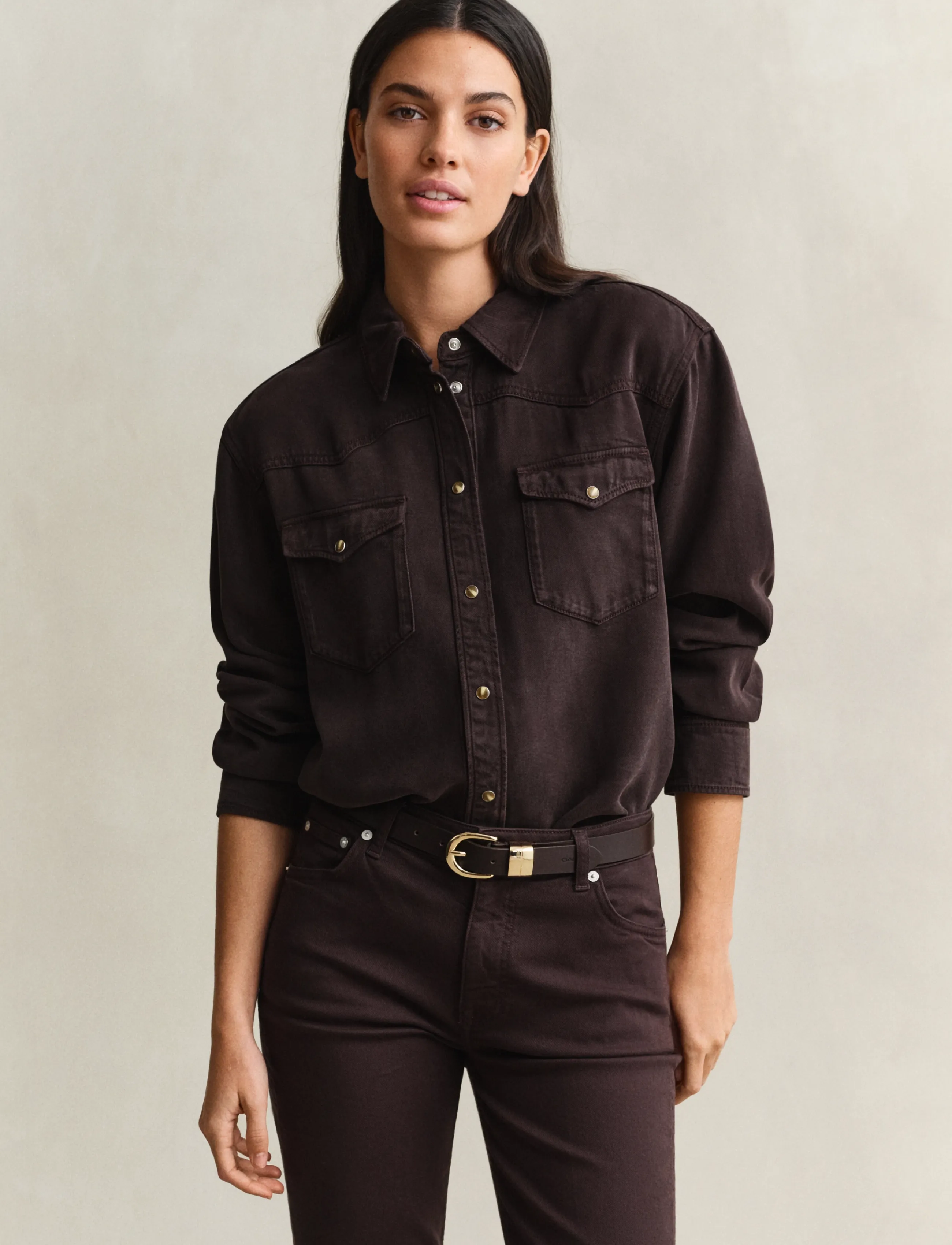 Gant - REL DENIM TWILL RANGER SHIRT - jeansskjortor - deep brown - 2
