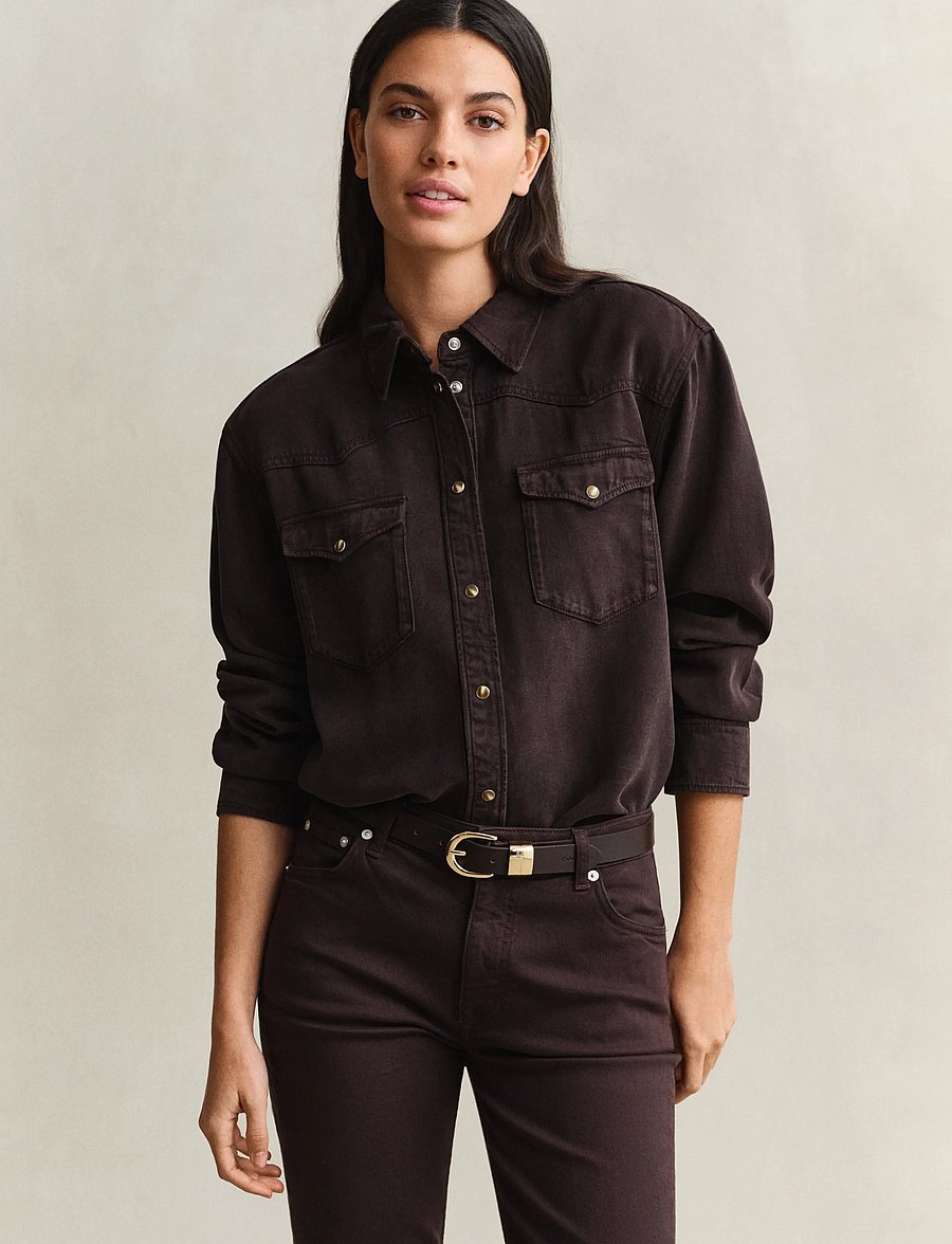 Gant - REL DENIM TWILL RANGER SHIRT - jeansskjortor - deep brown - 2