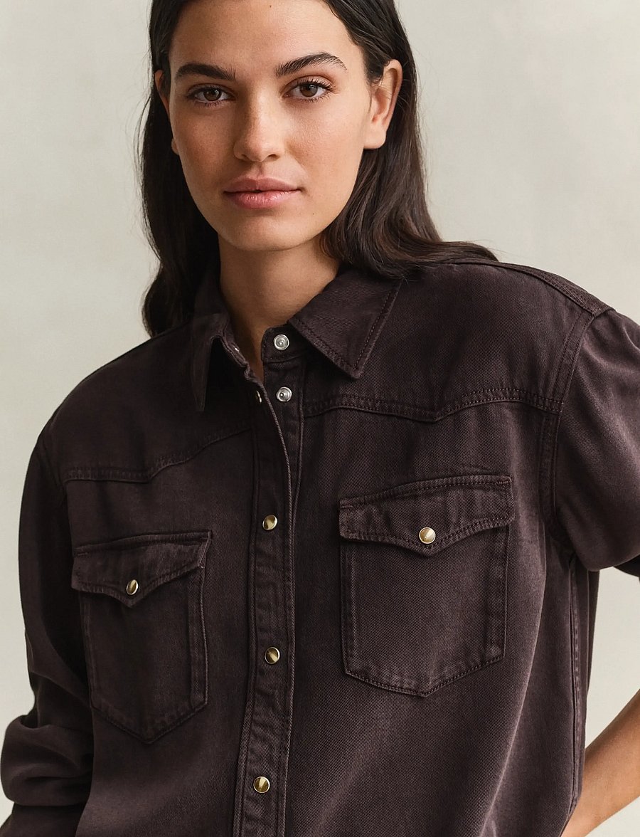 Gant - REL DENIM TWILL RANGER SHIRT - jeansskjortor - deep brown - 4