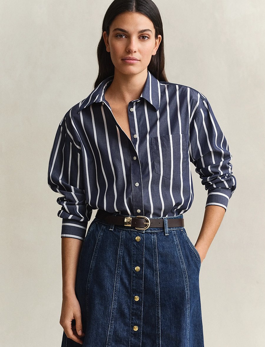 Gant - REL CLASSIC POPLIN STRIPE SHIRT - langerma skyrtur - evening blue - 0