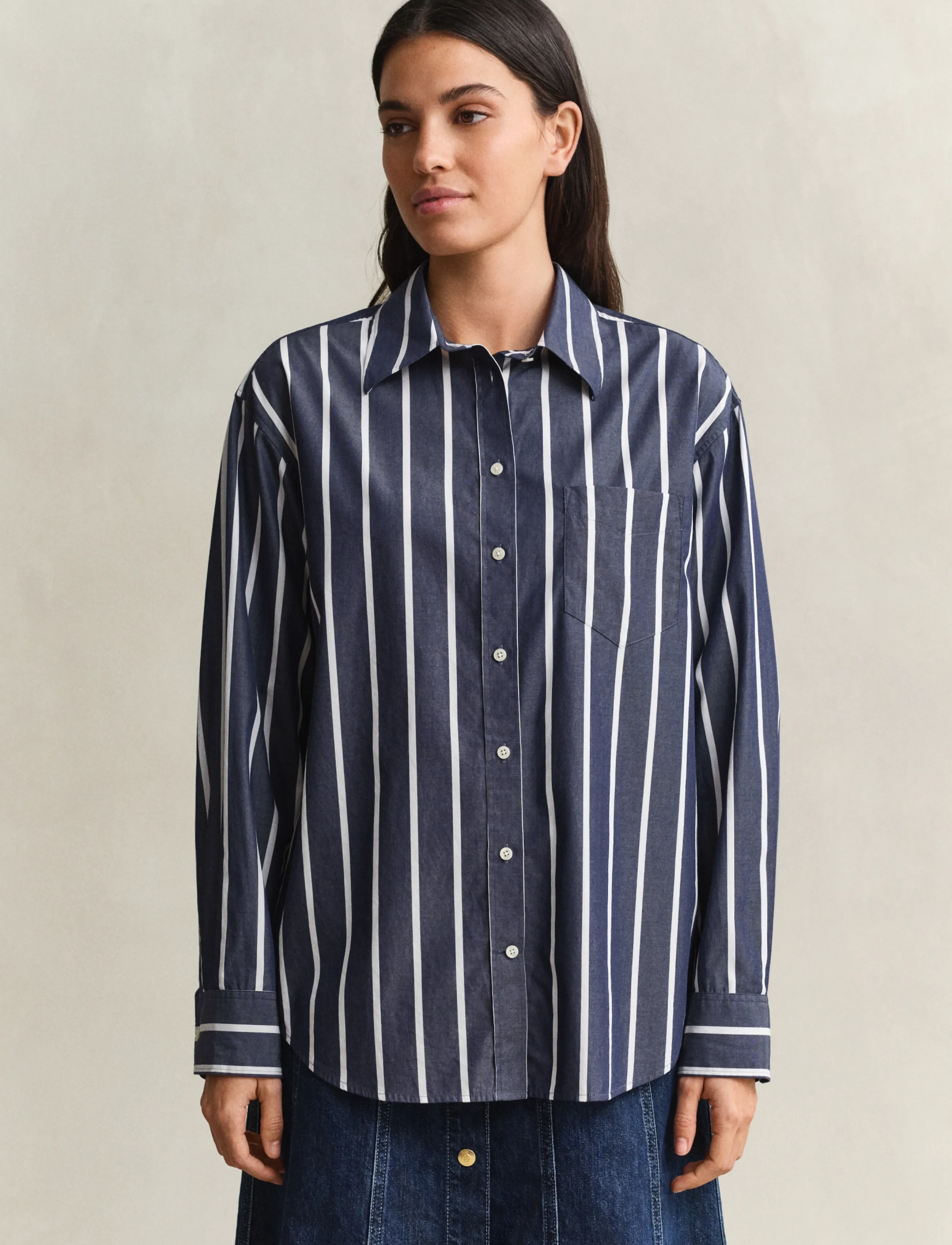 Gant - REL CLASSIC POPLIN STRIPE SHIRT - långärmade skjortor - evening blue - 2