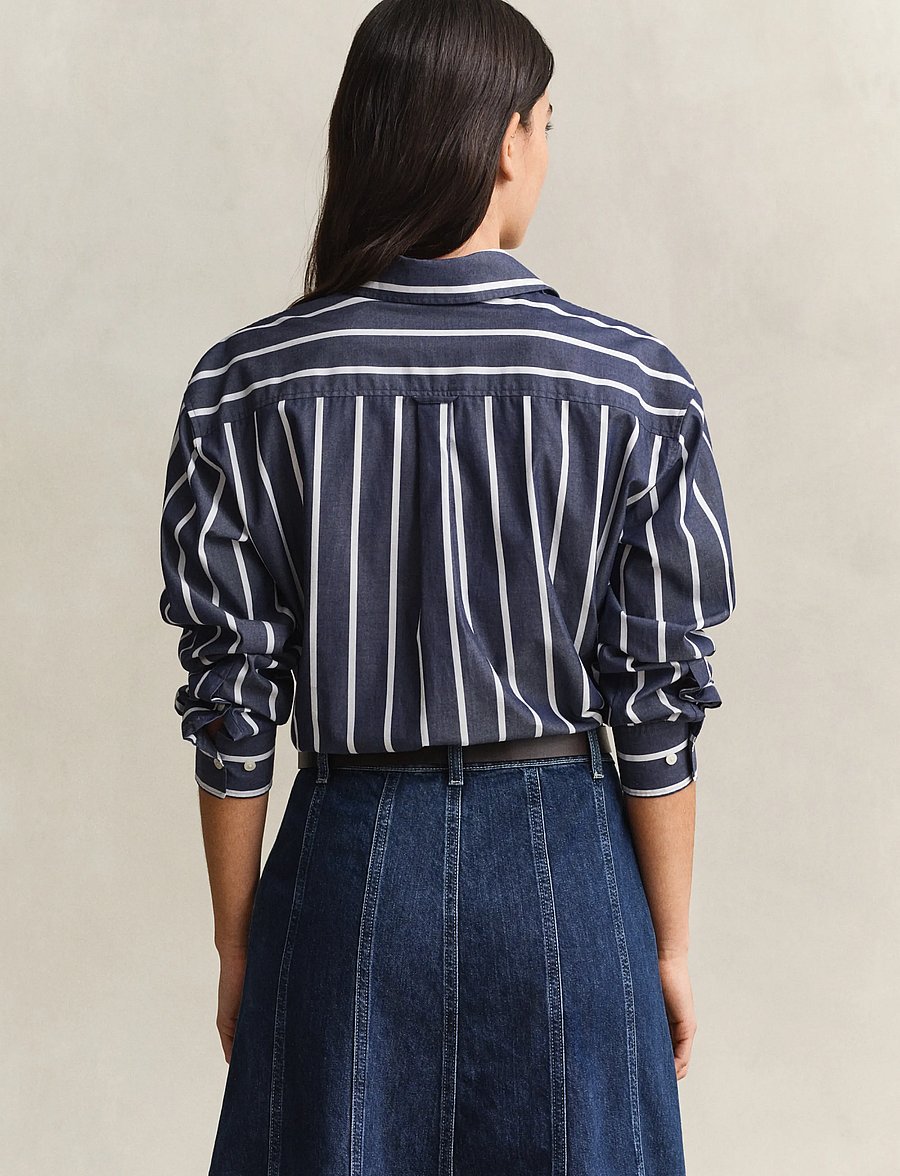 Gant - REL CLASSIC POPLIN STRIPE SHIRT - langerma skyrtur - evening blue - 3